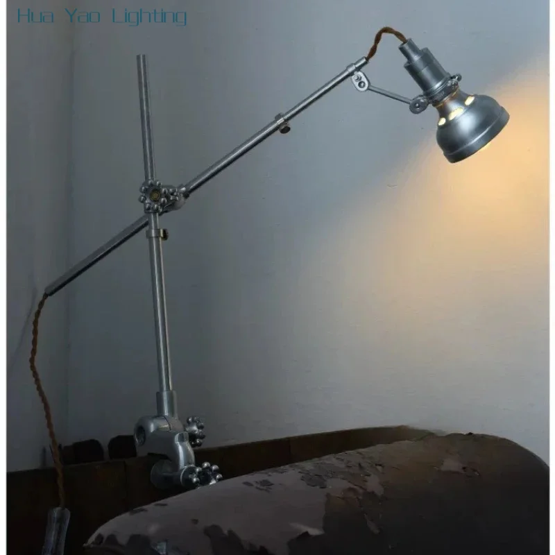 Postmodern Cast Aluminum Retro Clip-Type Industrial Style Multifunction Folding Table Lamp For Study Living Room Bedroom Bedside