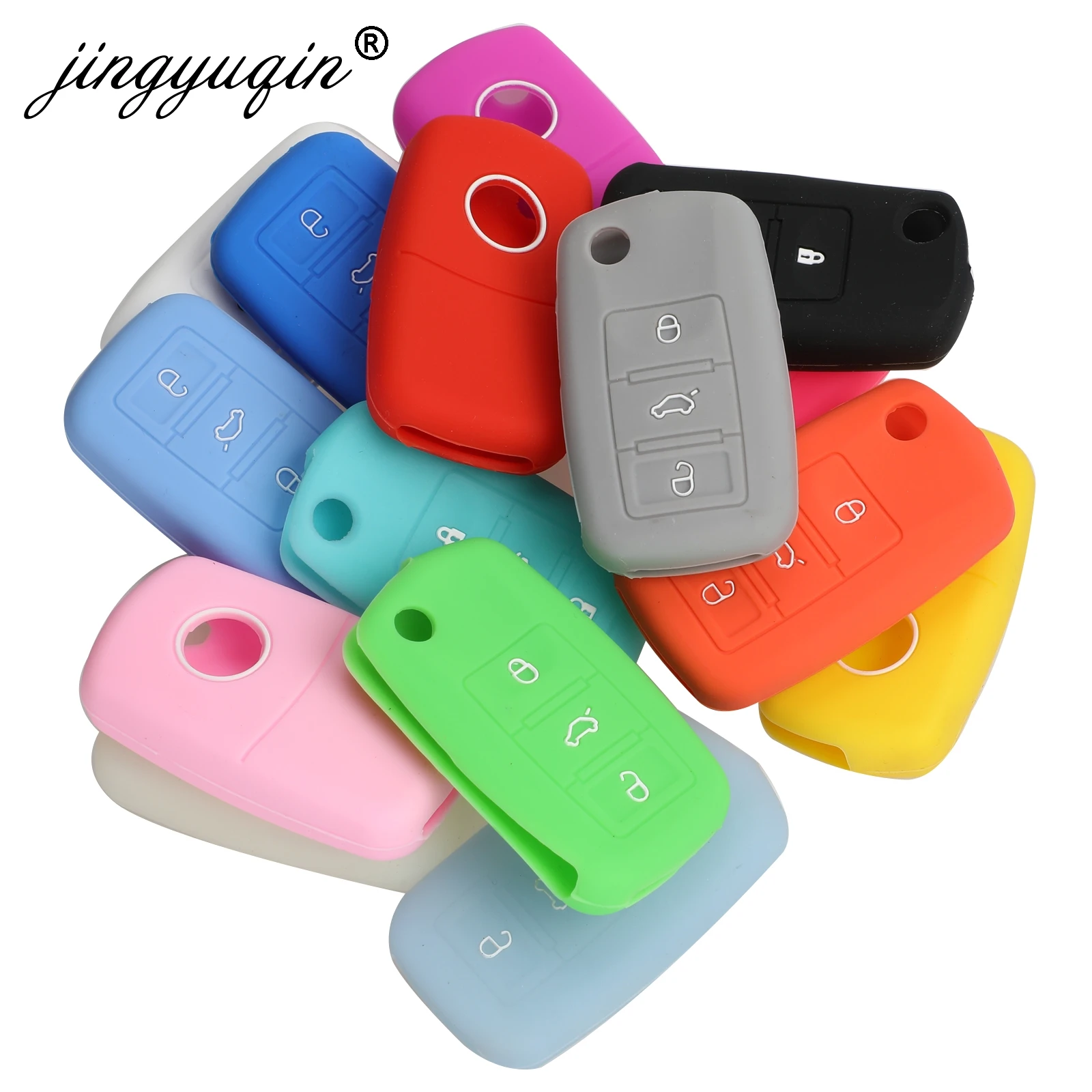 jingyuqin For VW Polo Passat B5 Golf 4 5 6 Jetta Mk6 Tiguan Golf CrossFox Plus Eos Scirocco Car Key Cover Silicone Key Case