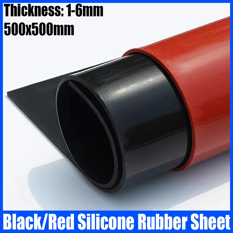 1PCS 500x500mm Black/Red Silicone Rubber Sheet Thickness 1-6mm High Temperature Resistant Silicone Rubber Plate