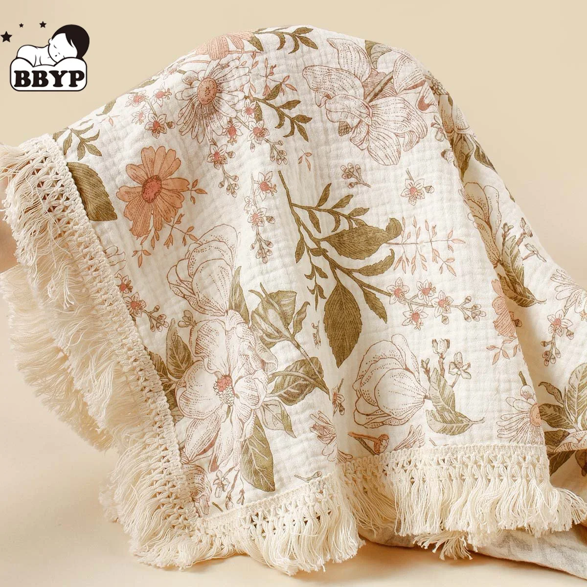 Cotton Muslin Baby Blanket Double Layers Sunflower Gauze Newborn Tassel Swaddle Blanket Wrap Kids Nursery Quilt Bedding