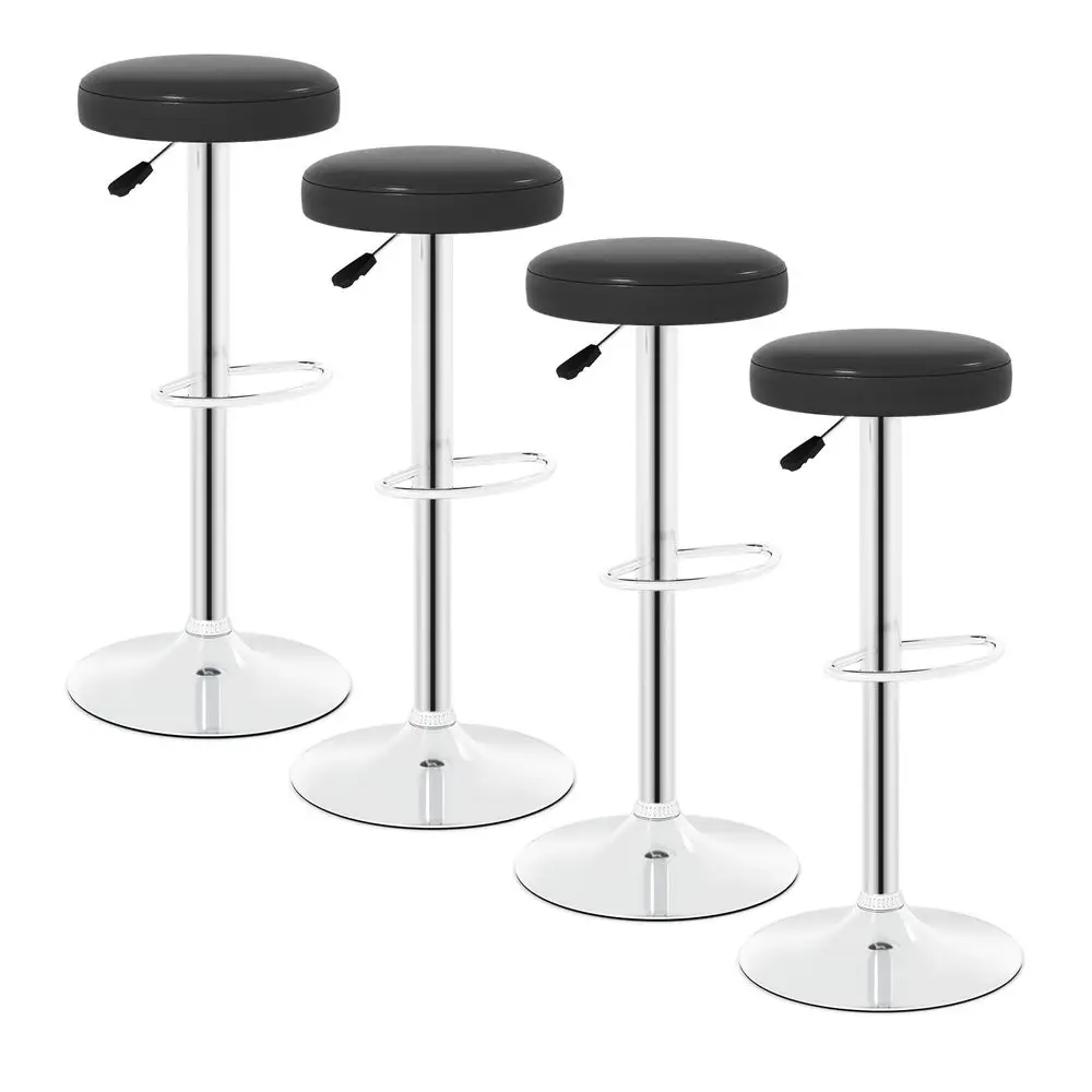 Bar Stools Set of 4, Modern Swivel Backless Round Barstool, PU Leather Armless bar Chair with Height Adjustable, Chrome Footres