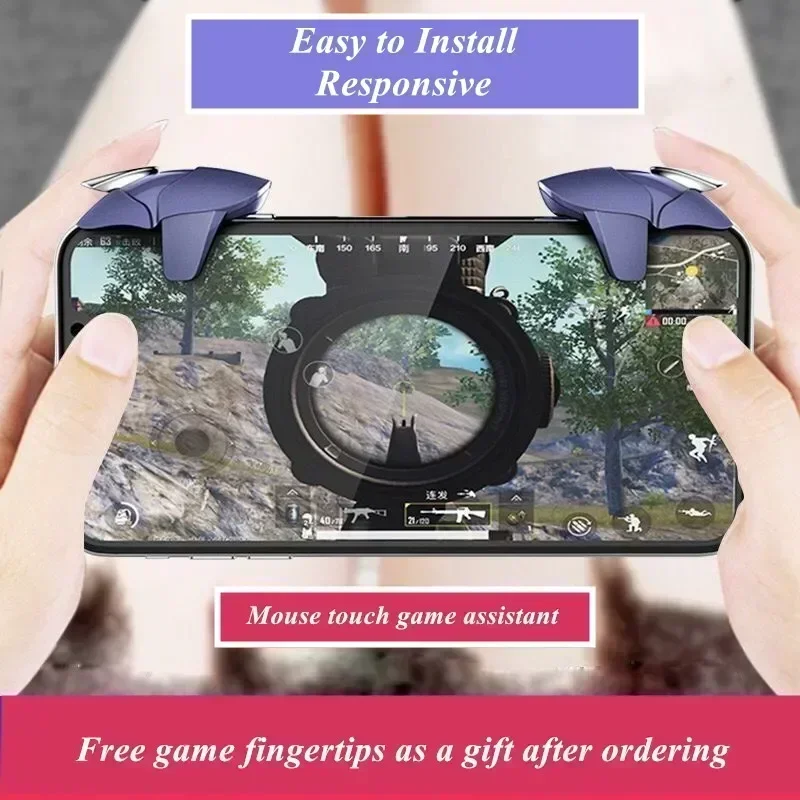 2pcs Mobile Phone 4 Finger Game Trigger for PUBG Aim Shooting L1R1 ABS Key Button Blue Shark for IPhone Android Gamepad Joystick