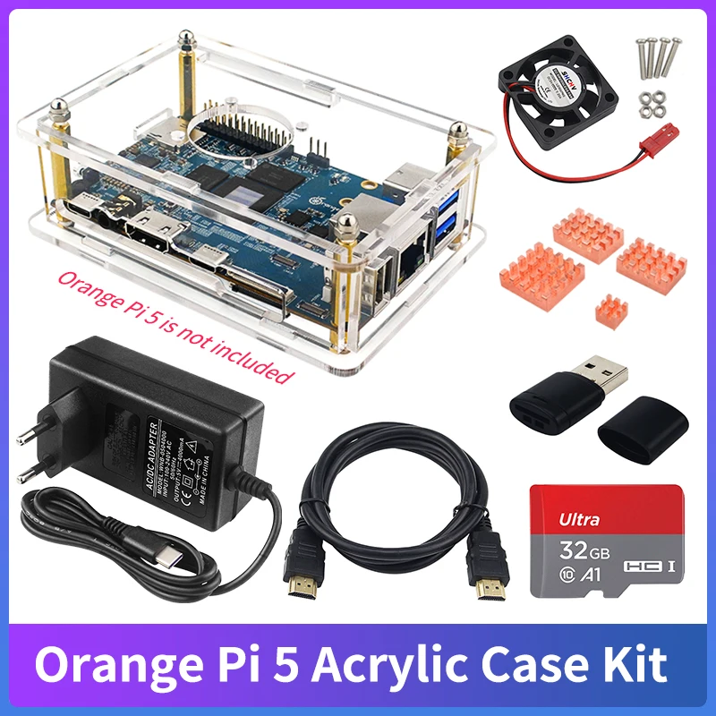 Orange Pi 5 custodia in acrilico scatola trasparente custodia trasparente dissipatori di calore in rame opzionali alimentatore ventola di raffreddamento per Orange Pi 5