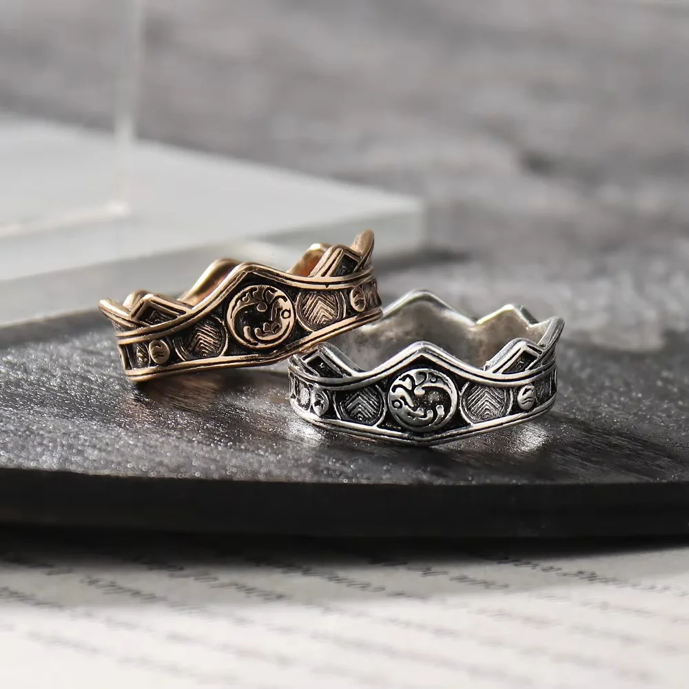 Targaryen Dragon House Crown Ring Retro Punk Finger Rings Unisex Alloy Jewelry Halloween Accessory Props
