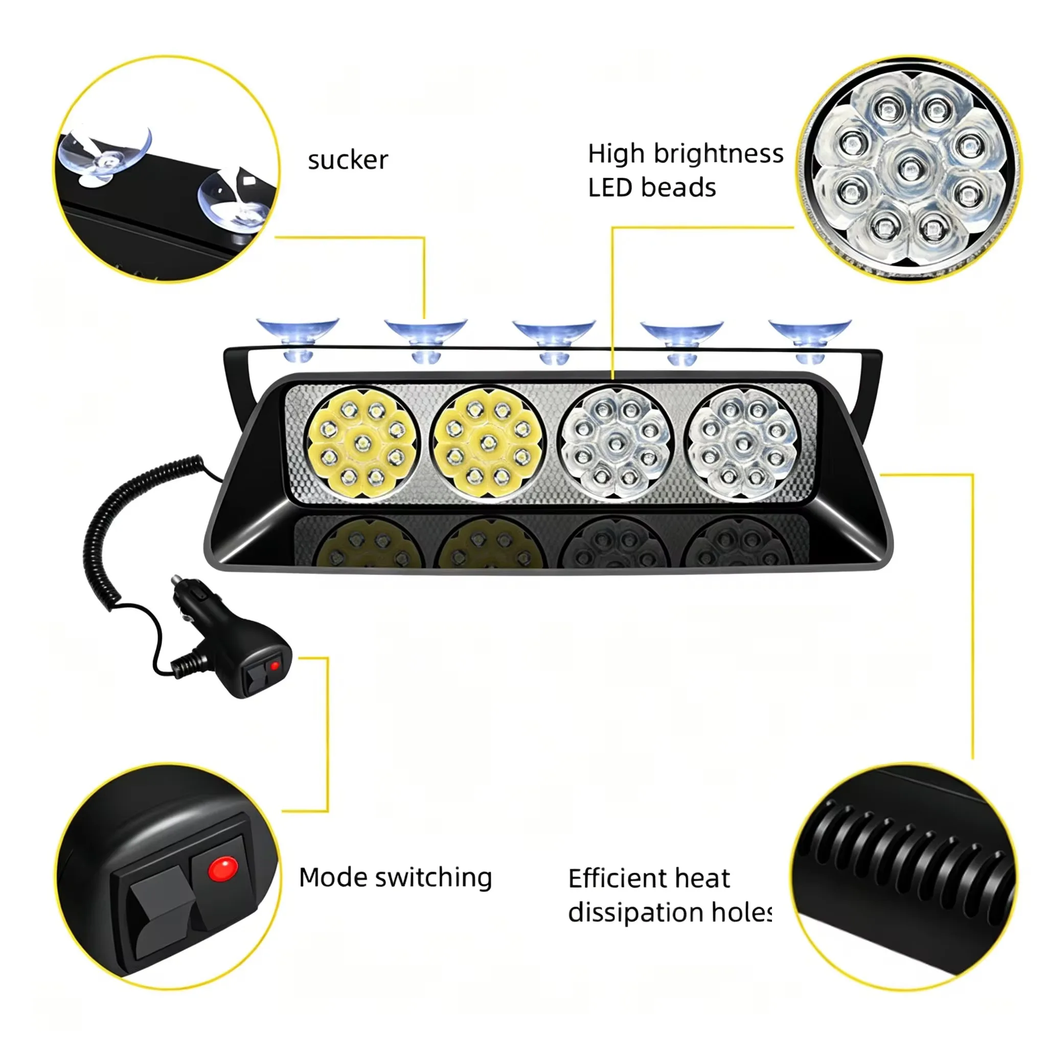 High Power Car LED Strobe Light Bar S16/S20/S21/S24 Wireless Remote Multi-Function Emergency Warning Signal Lamp Auto Accessorie