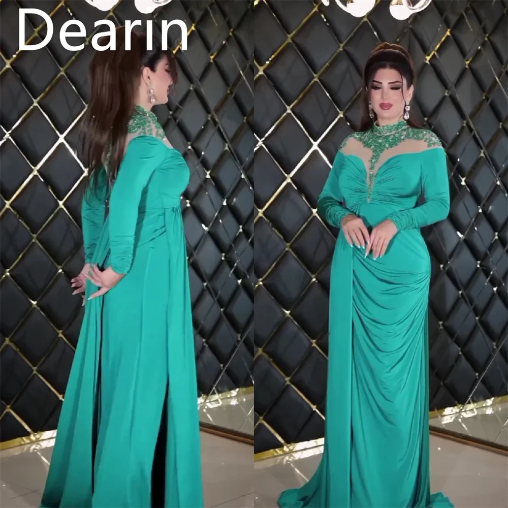 

Customized Saudi Arabia Dearin Scoop Neckline Column Ankle Length Skirts Vertically Bespoke Occasion Dresses Prom Gown Evening F