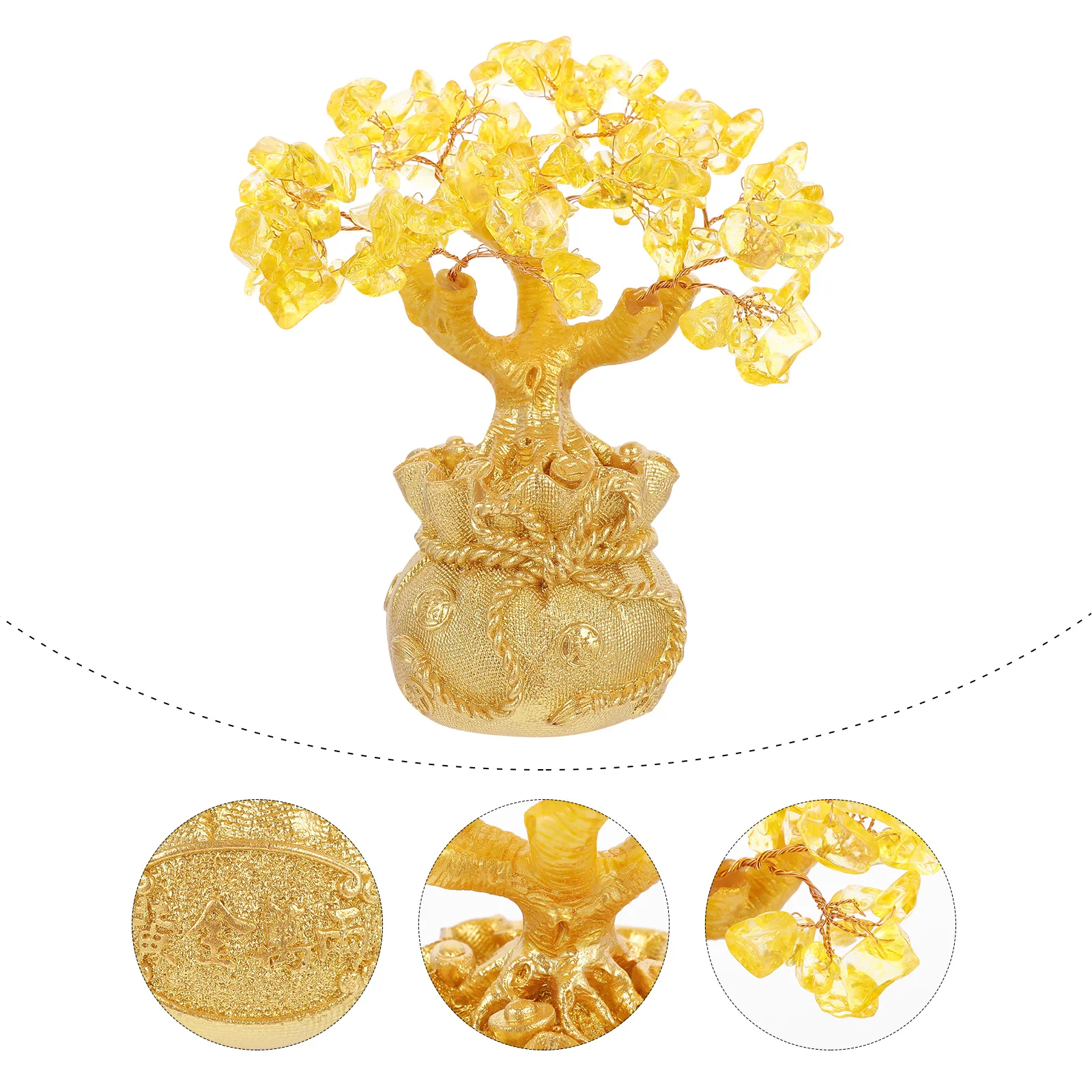 

Yellow Crystal Stone Money Tree Bonsai Fortune Tree Indoor Decor Office Desktop Ornament Luck Symbol Adornment