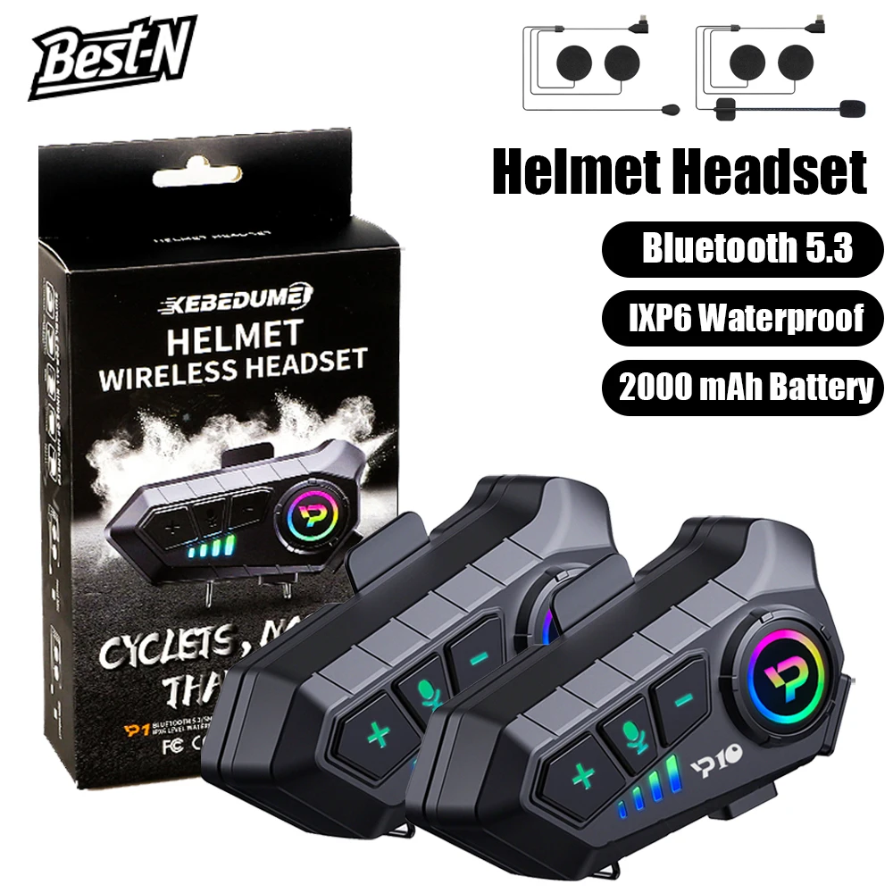 

1/2pcs Helmet Headset Bluetooth 5.3 Earphone IPX6 Waterproof MP3 Player Moto Wireless Headphone with Mic Motorcycle Accessories
