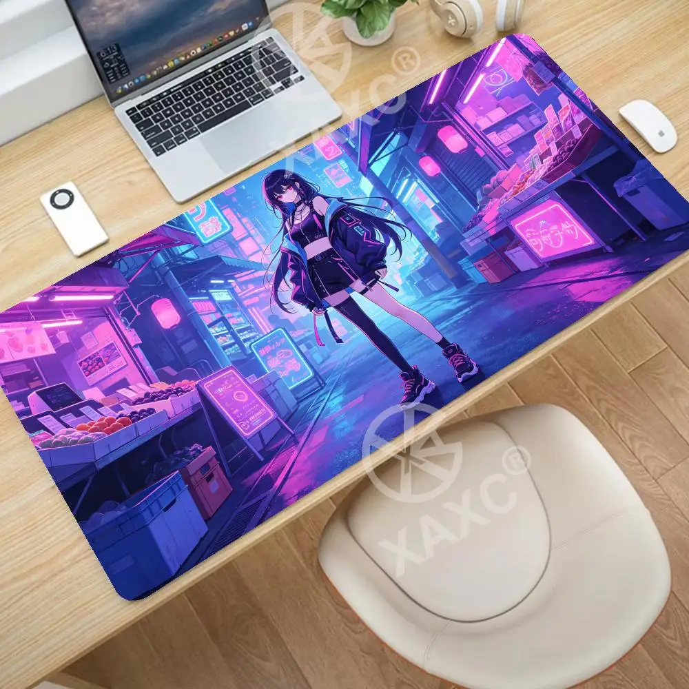 Stylish cyberpunk anime girl large mouse pad, non-slip and soft desktop mat, the perfect choice for gaming and office XAXC