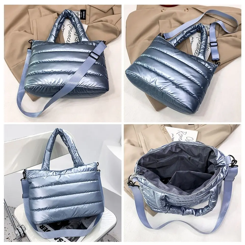 Women Puffer Tote Bag Quilted Puffy Handbag Lightweight Down Cotton Padded Shoulder Bag Down Padding Crossbody Handbag view 5