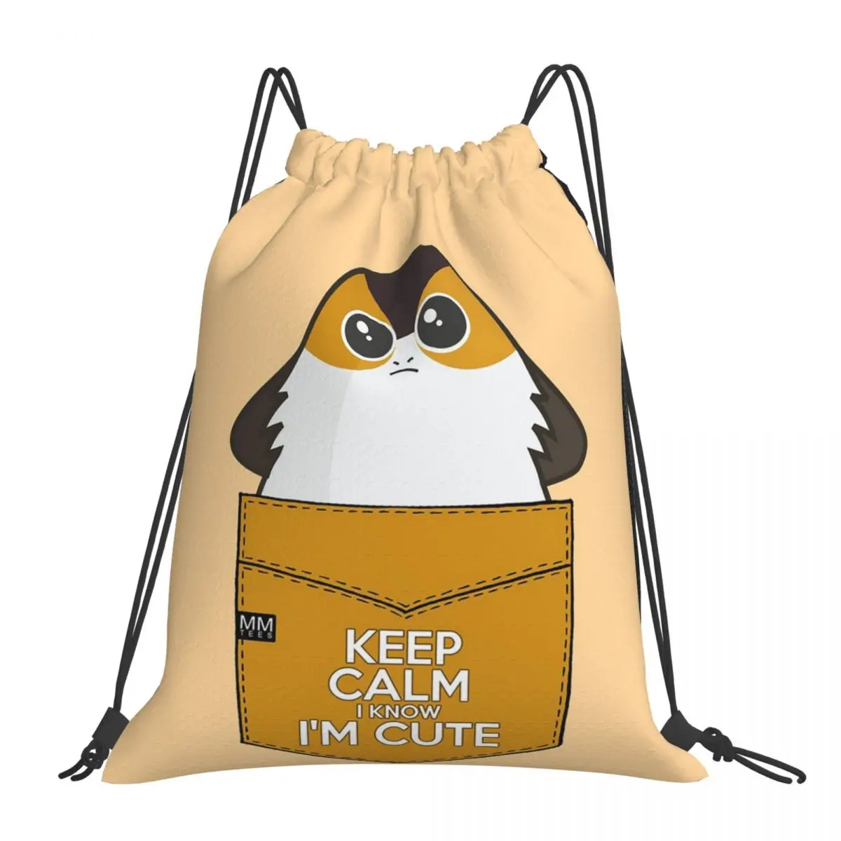 Bleiben Sie ruhig Ich weiß, ich bin süß-Porg Pouchie Shirt-Tasche Rucksäcke Kordel zug Taschen Kordel zug Bündel Tasche Sporttasche Bücher taschen