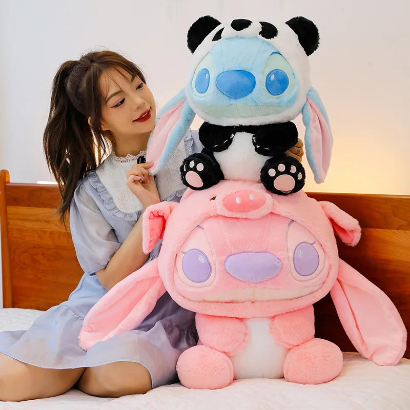 Stitch plush toy cross-dressing panda bed pillow doll to accompany children to sleep children's birthday Christmas surprise gift