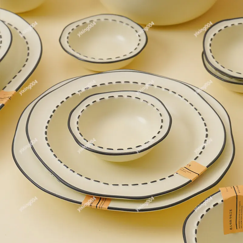 

Comic Style Embossed Dinnerware Deep Plate Bowl Daily Dining Table Set