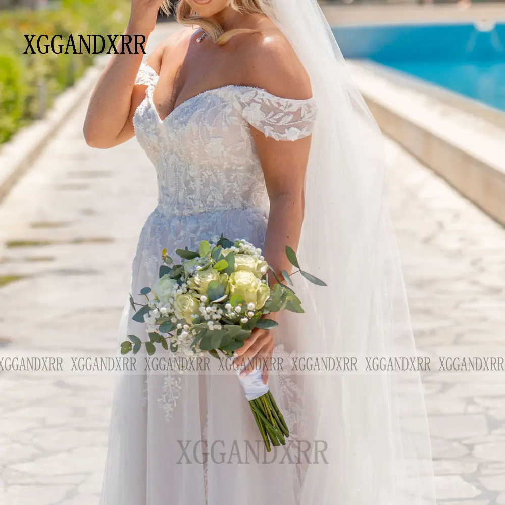 Robe de mariée trapèze personnalisée, élégante, col en V, épaules dénudées, avec des Appliques en dentelle, longue robe de mariée de plage, dos nu, 2026