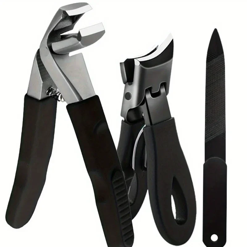 

3PC stainless steel elbow nail clipper non-slip rubber and plastic handle nail clipper large opening single nail clipper set
