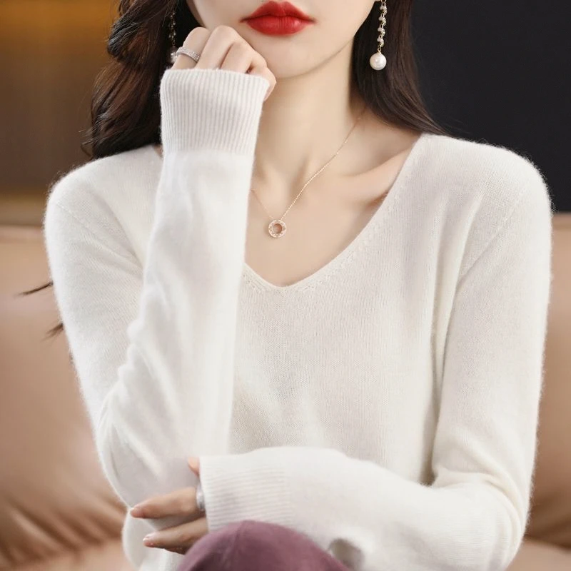 Senhoras high-end malha camere base irt v-ne elástico outono inverno faionable camisola ort sve outro 00% material