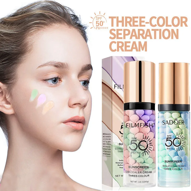 Base de maquillaje facial, crema tricolor, aislamiento de Color de contorno, Base de maquillaje resistente al agua, crema Base de maquillaje Natural 40g