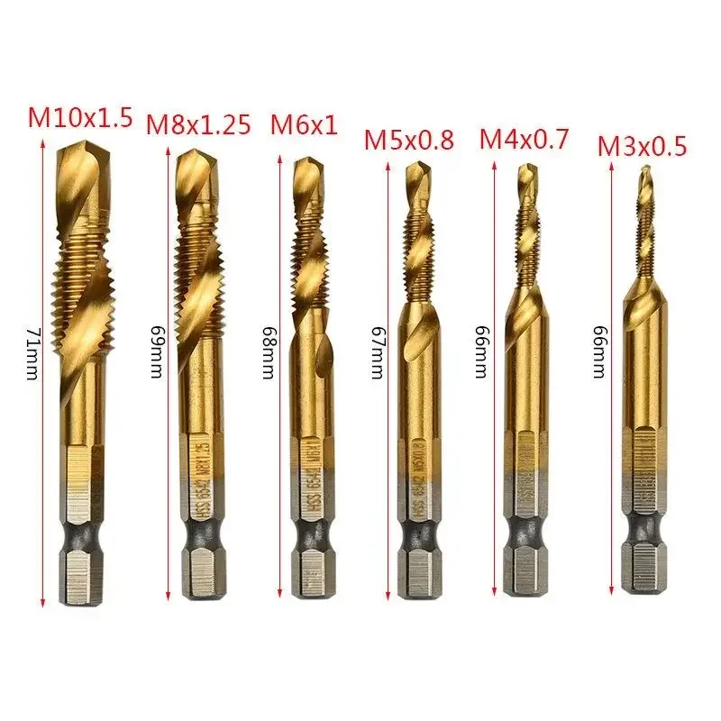 Tap Drill Bit Sets Hex Shank Titanium Plated HSS Screw Thread Bit Screw Machine Compound Tap M3 M4 M5 M6 M8 M10 Hand Tools