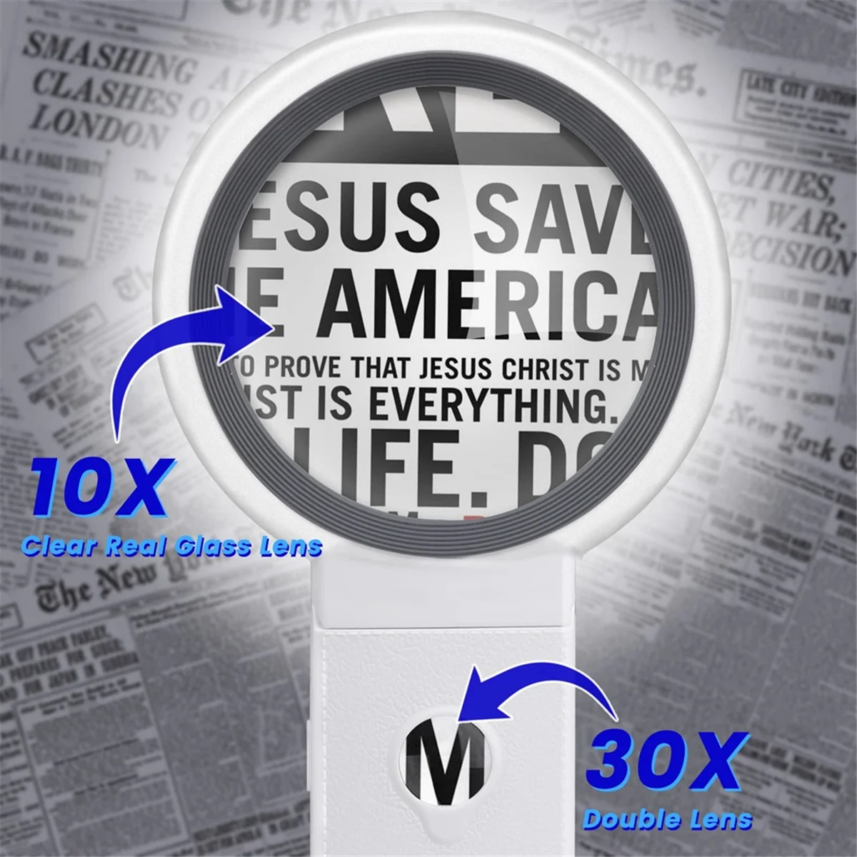عدسات مكبرة محمولة قابلة للطي ABJY 30X40X 18LED عدسة مكبرة مضاءة لكبار السن للقراءة والعمل المغلقة والعملات المعدنية #3