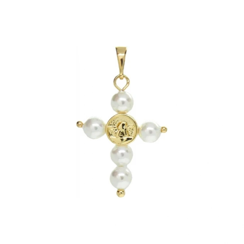 2Pcs Gold Color Pendant Jesus Christian Little Angel Crisscross Cross Copper Approx 19.7x32.7mm Jewelry Special Gift