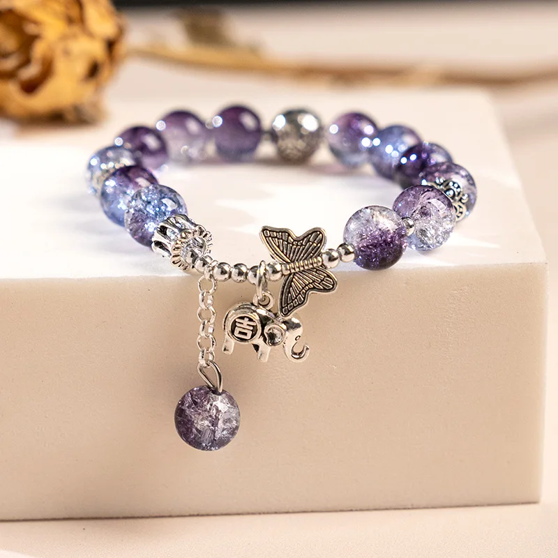 Fashion Ice crack Gradient Beaded Bracelet for Women Vintage Handmade Butterfly Elephant Bracelet Valentine\'s Jewelry Gifts