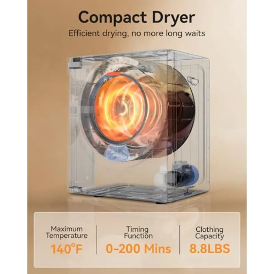 8.8 LBS Portable Dryer 850W Clothes Dryer with 4 Modes LCD Panel Control 1.5 Cu.Ft Drying Machine for Apartment Dorm RV Mirror