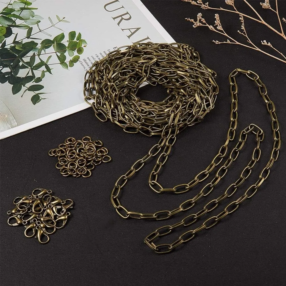 16.4 أقدام/5 متر العتيقة برونزية كبح كابل سلسلة ربط قلادة مشبك ورق سلسلة كبيرة 20 قطعة النحاس جراد البحر مخلب المشابك 50 قطعة النحاس