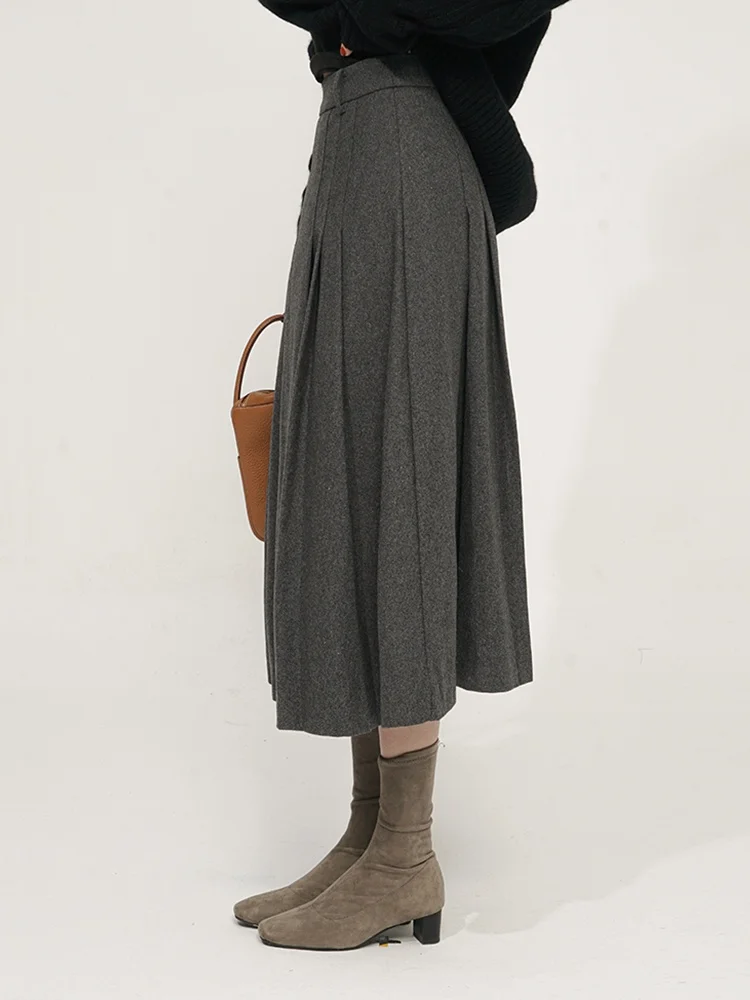 

Романтичная шерстяная юбка-миди с высокой талией и разрезом, А-силуэт, в стиле Акимбо, для колледжа, модная женская весенняя коллекция