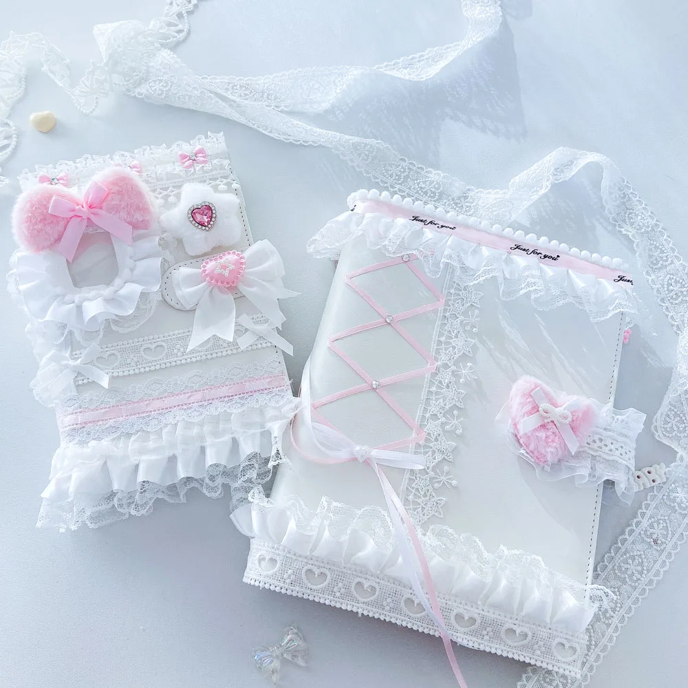 A5 PU Leather Photo Album INS  Book 6 Ring  Binder Poka Decor Holder Trading Card  Kpop Collect A6 Handmade Lace Ribbon Holders