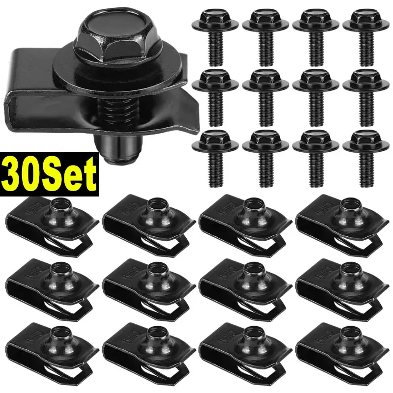 10/30set Universal Car U-nut Clips Fastener Metal Bolts Screw Fender Bumper Buckle Rivet Screws U-Type Clips Car Accessories