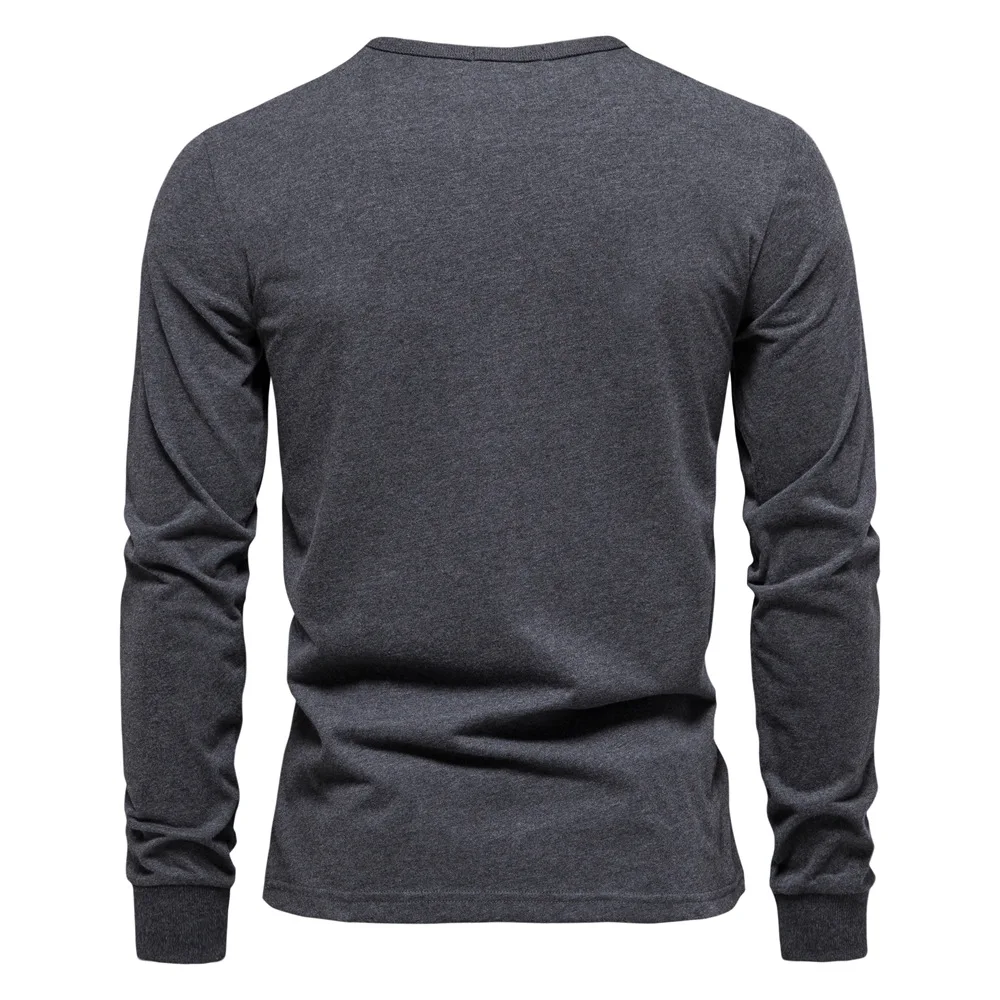New high-quality men's pure cotton long-sleeved T-shirt, with letter embossed pattern, round neck, casual top, spring style。