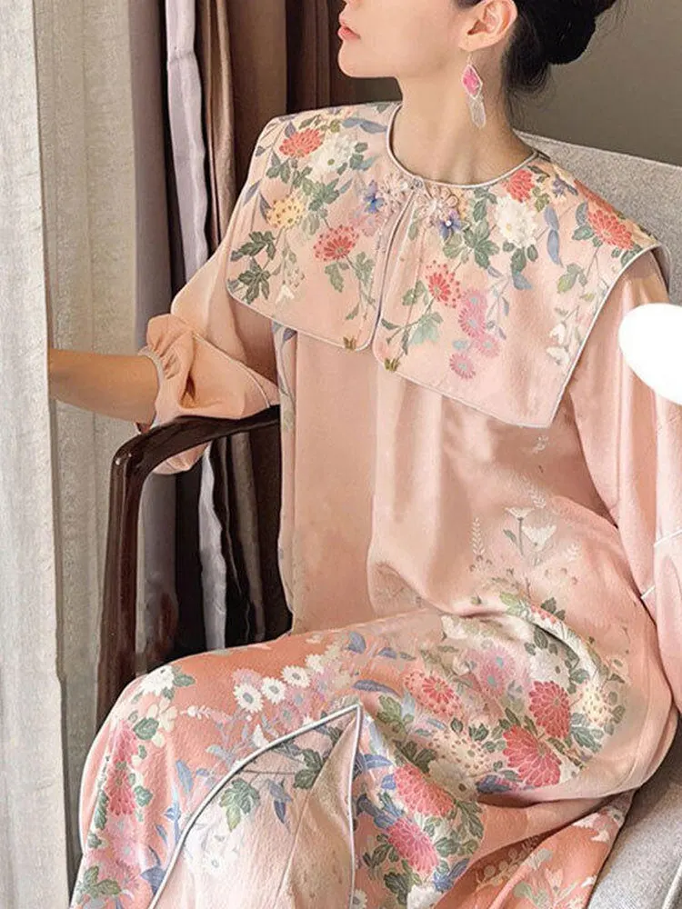 

Ele Long Wedding Dr Morning Robe for Women Bride High-End Luxury Design Breathable Vintage Sle Floral Print Svel