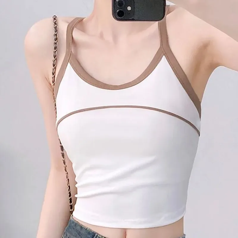Women Color Block Fixed Cup Sports Bra Shockproof Back Yoga Running Fitness Crop Tank Top S-XL