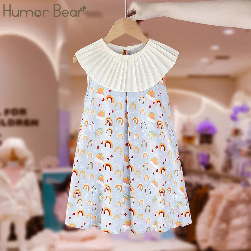 

Humor Bear Girls' Dress Summer New Rainbow Print Cartoon Tank Top Dress Cute Princess Style Vestidos Casual Outfit 2-6Y