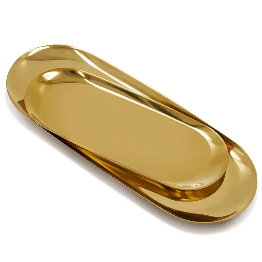 Oval Stainless Steel Gold Tray Storage Tray Jewelry Cosmetics Tray Fruit Dessert Snack Plate Household Decorative Organizer - Image 6