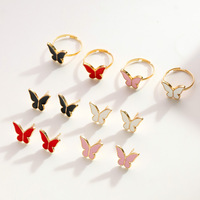 5PCS Butterfly Jewelry Set (Multi-Color Optional) - Gold Tone Enamel Necklace Earrings Bracelet Ring Set Daily Party Cute Y2K