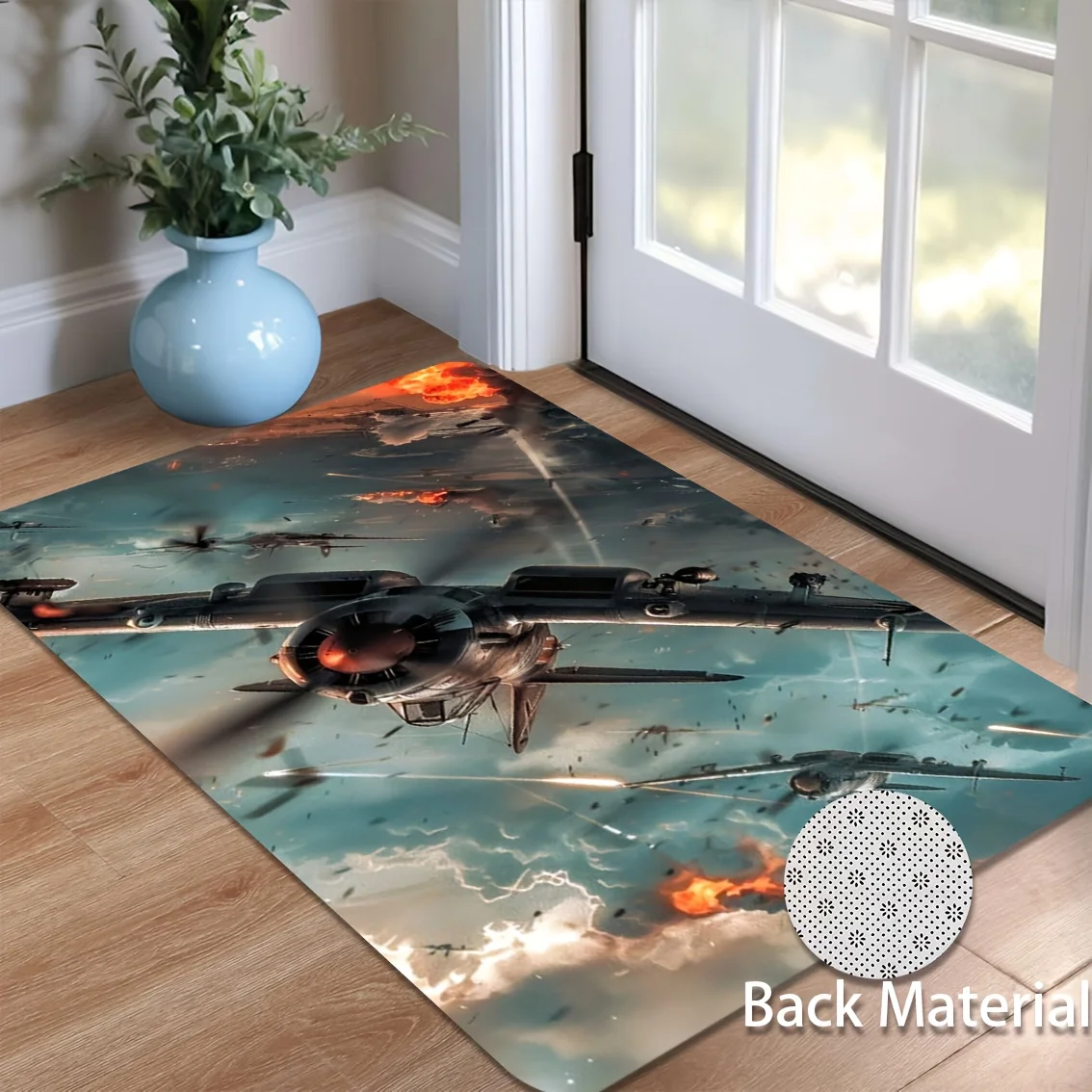 Fighter aircraft pattern Flannel-printed floor mats has a non-slip function is suitable for entrances bathroom welcome carpets