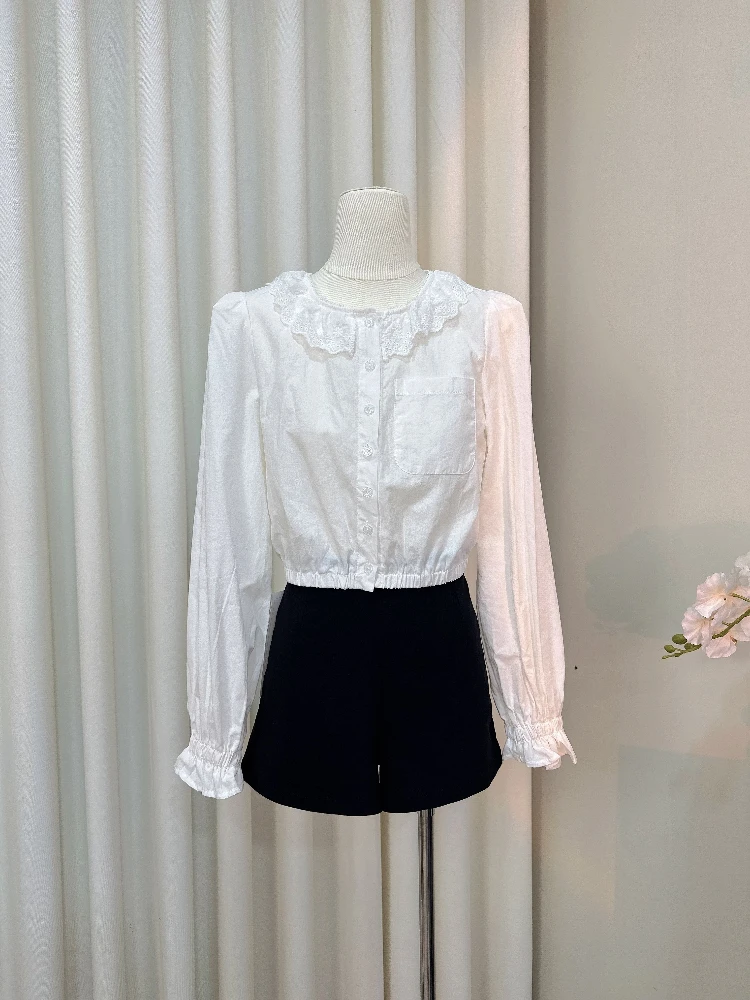 بلوزات نسائية فرنسية أنيقة للمكتب مكشكشة بتصميم أبيض غير رسمي بلوزة هاراجوكو كورية شعبية ملابس نسائية أنيقة بأكمام طويلة #1