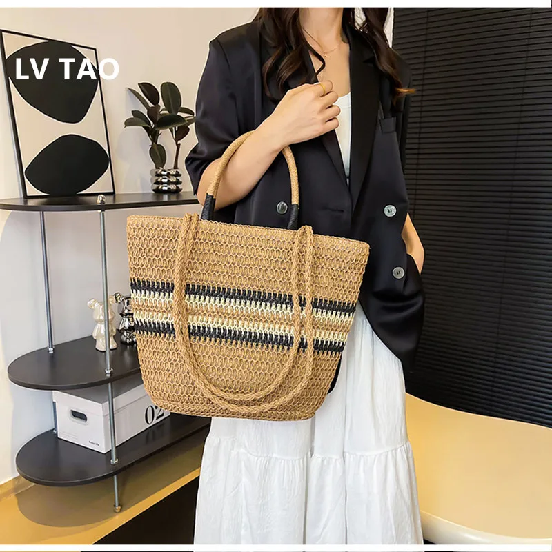 Brand Women's Bag Summer Trend  Street Tote Bags Straw Beach Bag Casual Bolsas Large Handbag Shoulder Bag Travel Handmade Bags