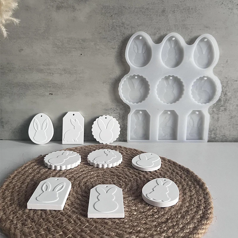 Moule en silicone pour étiquette de lapin de Pâques, bricolage, série René de lapin, élection, résine xy, colle de plâtre, décoration de vacances, porte-clés, cadeau artisanal, exécutif Mo