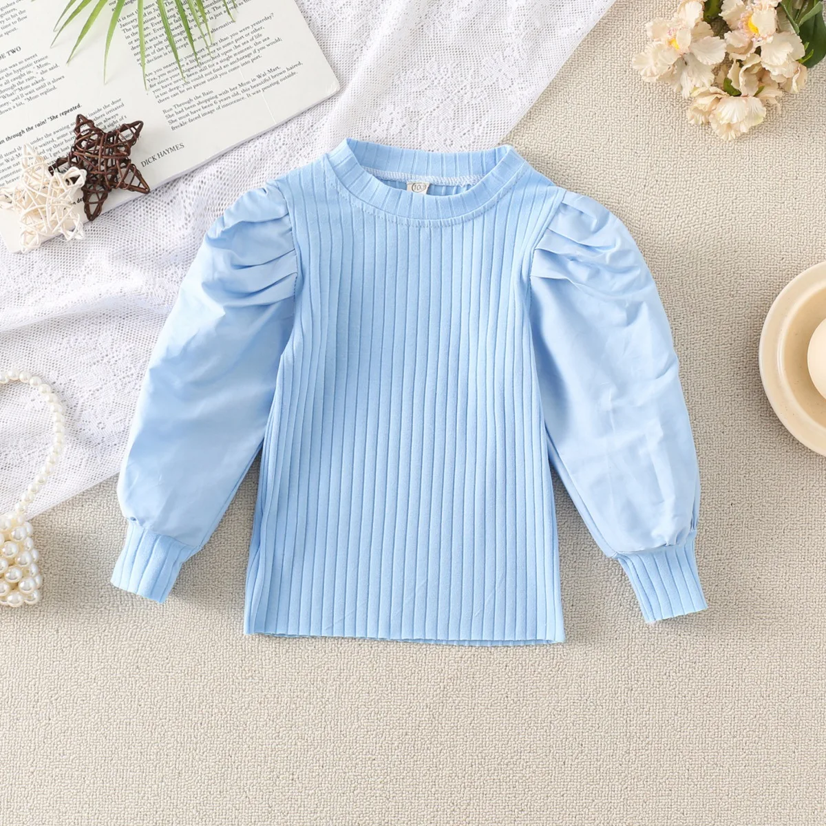 2024 Spring Autumn T-shirt Girls Versatile Long Sleeved Shirt Spring and Autumn New Fashionable Pure Color T-shirt Top