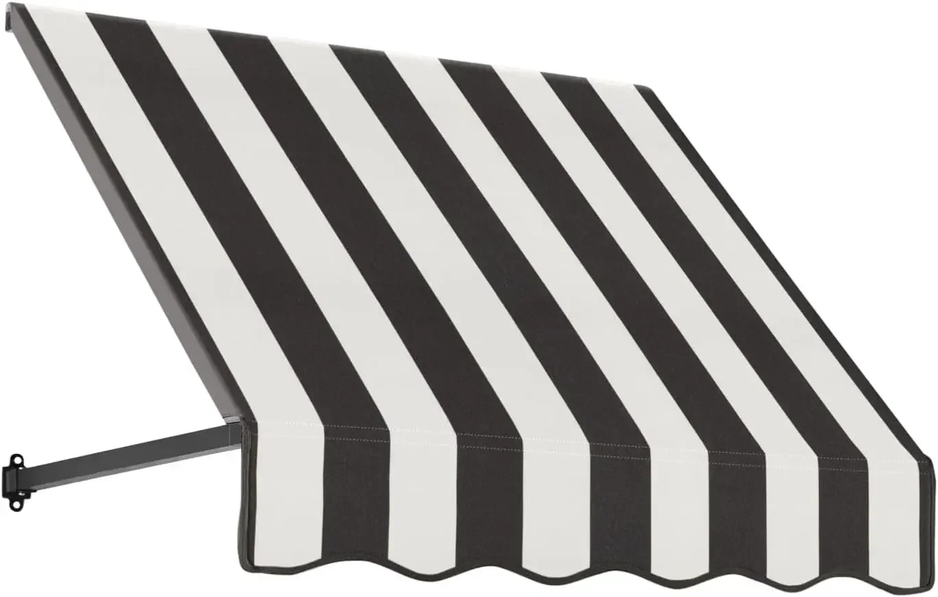 

3' Dallas Retro (40.5"-18"-24") Straight Slope Fixed Awning with Anodized Arms, Black/White Stripe