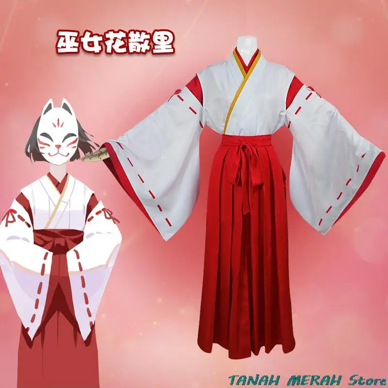 Kazari Hanachirusato Cosplay Costume Anime Game Genshin Impact Inazuma Narukami Island NPC Halloween Witch Kimono Suit Wig Mask