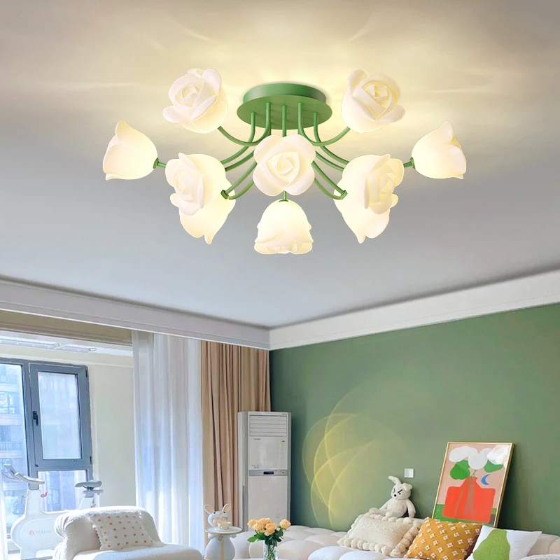 

New Rose Ceiling Lamp Nordic Creative Cream Style Living Room Chandeliers Modern Popular Minimalist Design Hall Decorative Lamp