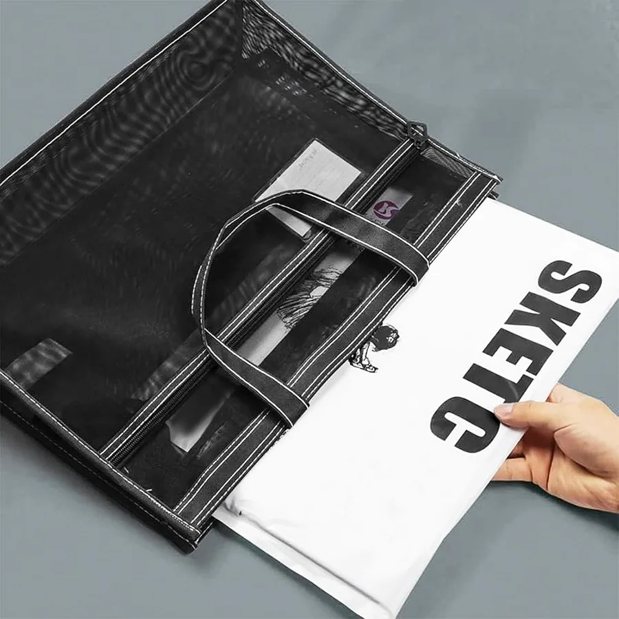 حقيبة تخزين الملصقات الشفافة مقاس 18 × 12 بوصة مع مقبض ومنظم سحاب لمحافظ الفن وكتب الرسم ولوحات الإعلانات #6