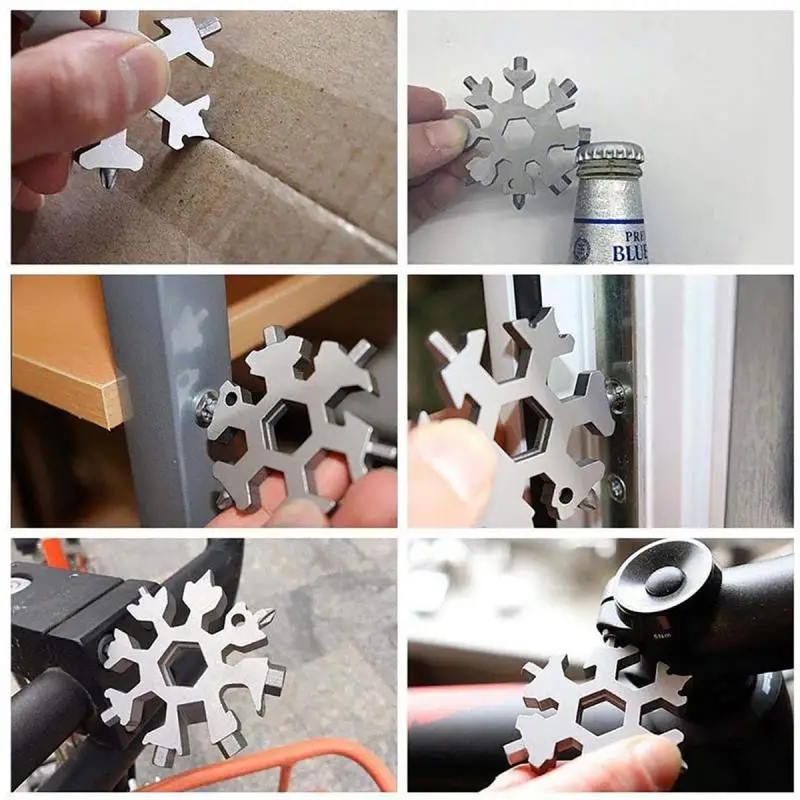 Multipurpose Snowflake Metal Wrench Tool Universal 18-in-1 Octagonal Star Anise Screwdriver Snow Emergency Spanner Bottle Opener