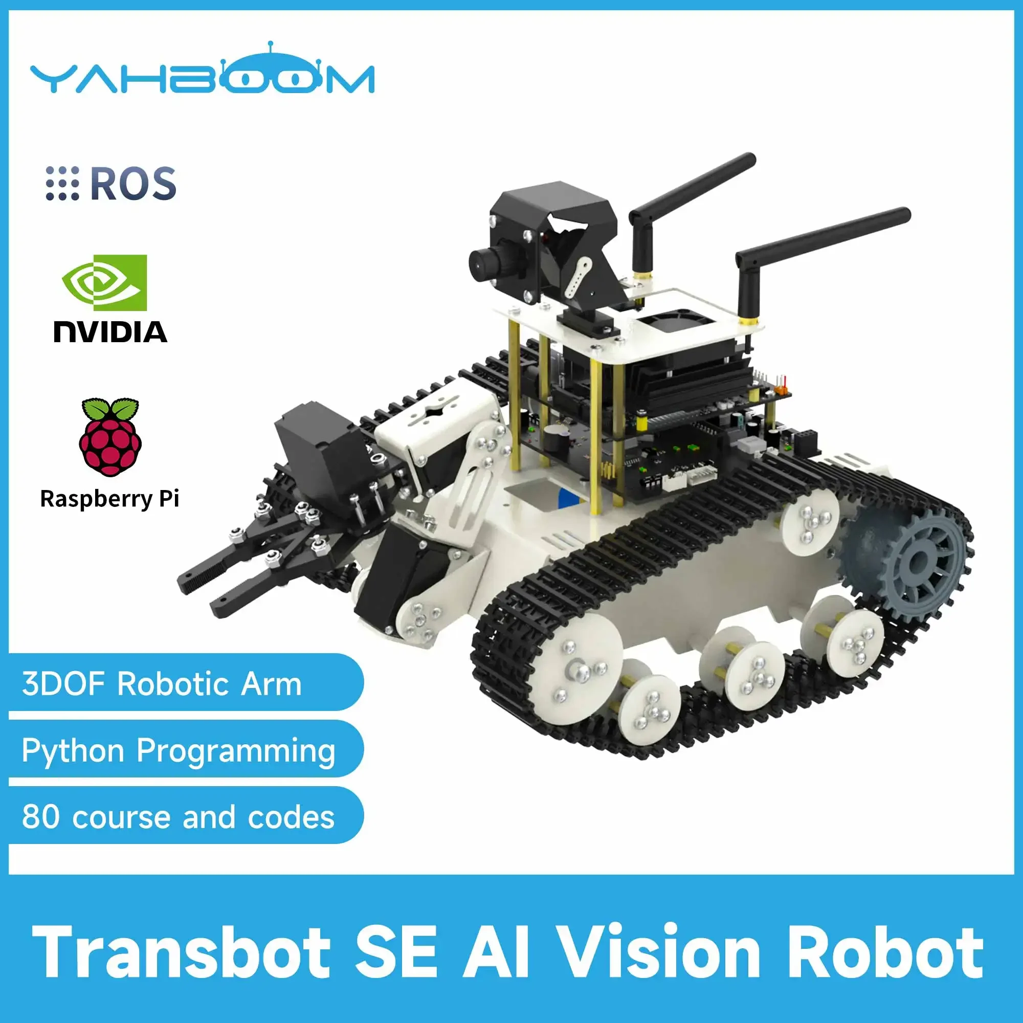 

Yahboom Transbot SE ROS Robot AI Vision Tank Car с 2DOF камерами PTZ может двигаться, имитация для Jetson NANO B01 и RaspberryPi5