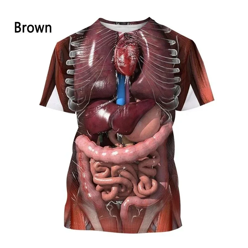 Fashion New  Printing of Human Organs and Bones Men's T-shirt Casual Short sleeved Round Neck Harajuku Large Comfortable