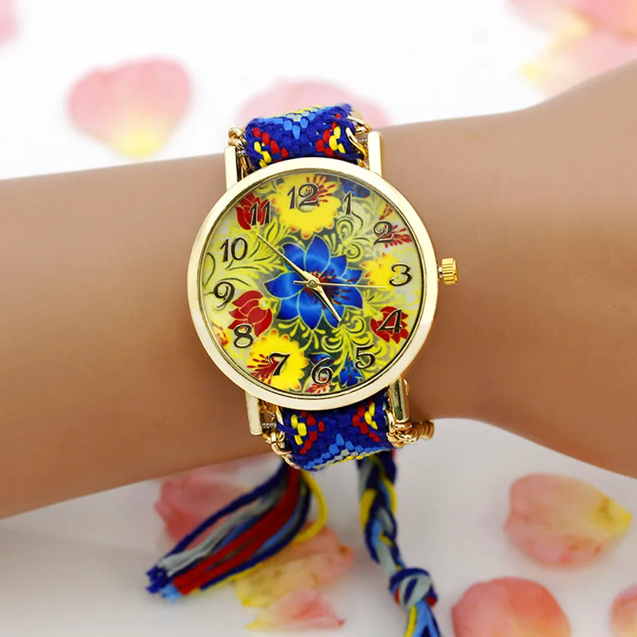 shsby New Ladies flower Woven nylon rope wrist watch fashion women dress watch high quality quartz watch sweet girls watch