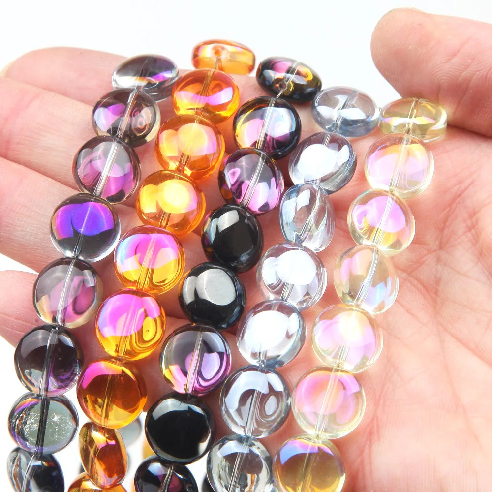 20pcs/lot Glaze Round Flat Beads Crystal Glass Wheel Beads Oblate Loose Beads For DIY Bracelet Necklace Jewelry Making Accessory